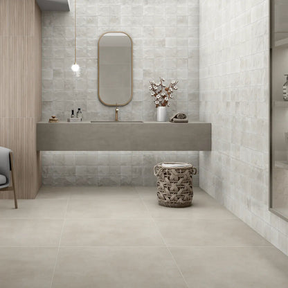 Adonara Ice white gloss ceramic wall tiles styled in a room setting