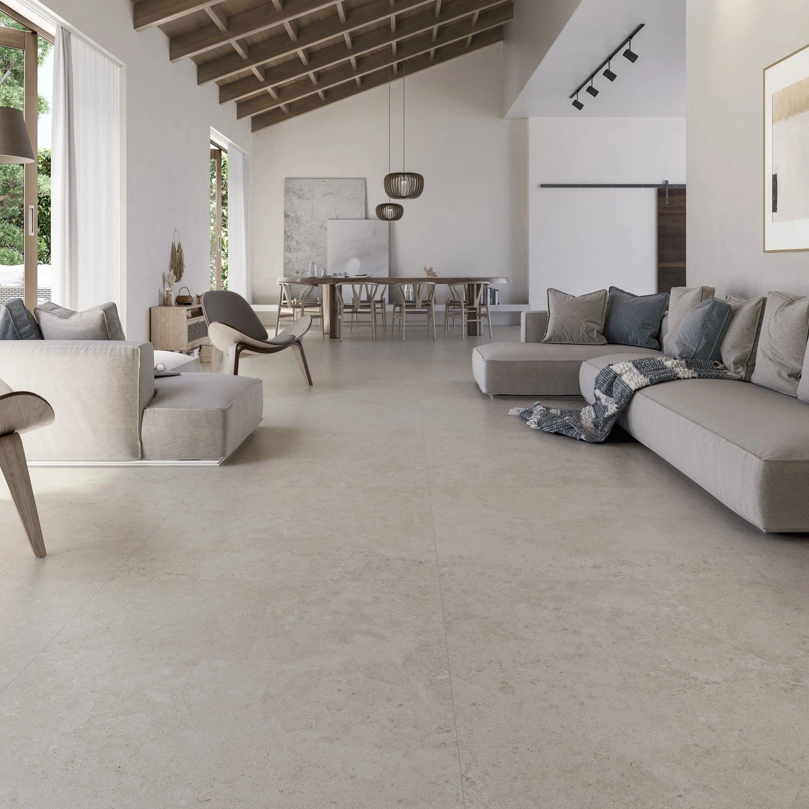 Elva Ivory 100 x 100cm Porcelain Tile in a bathroom setting