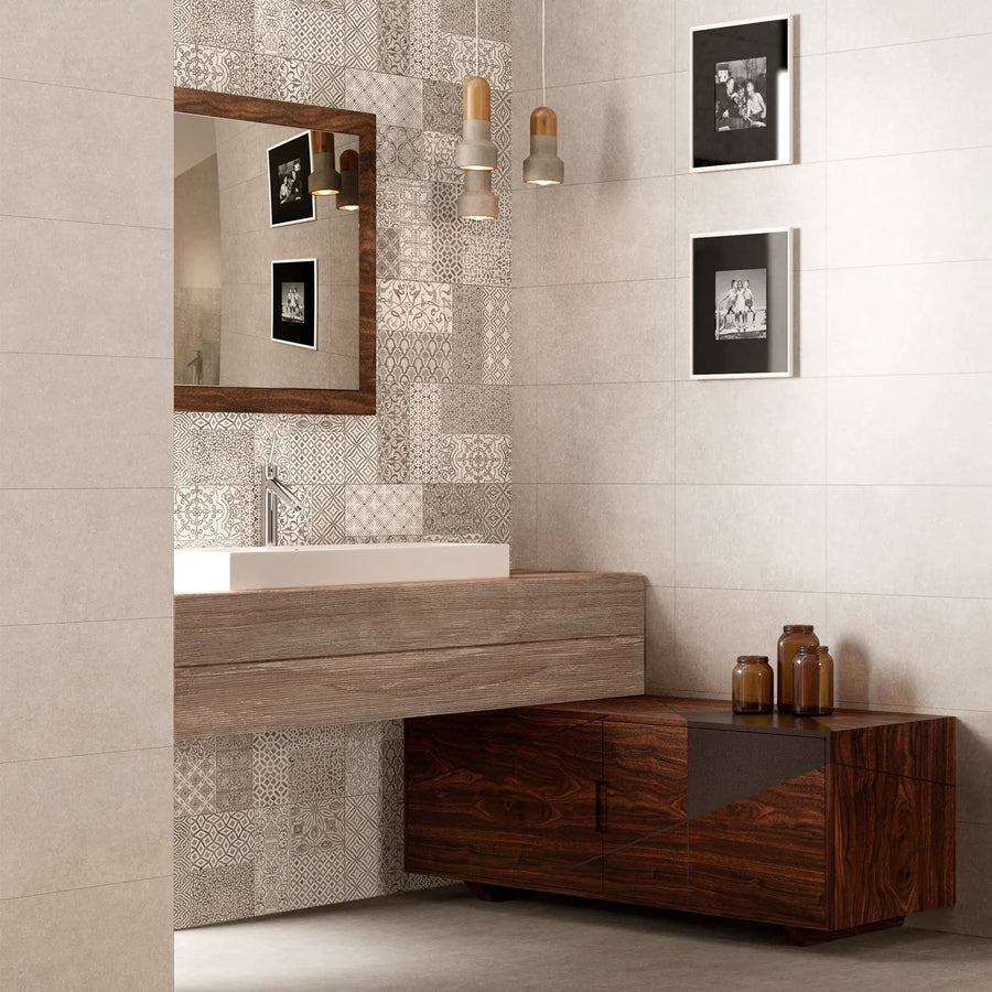 Light Stone Beige 30 x 90cm ceramic stone effect tile room setting