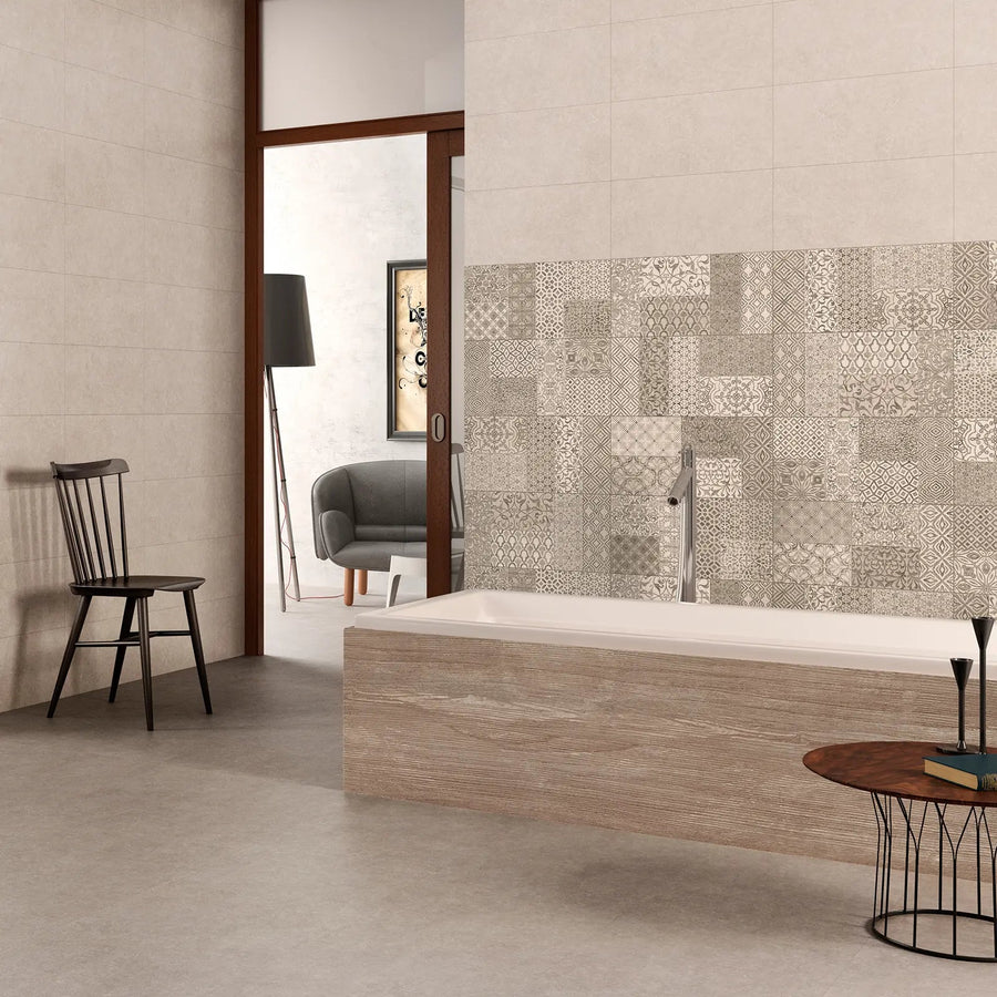 Light Stone Beige 30 x 90cm ceramic stone effect tile room setting