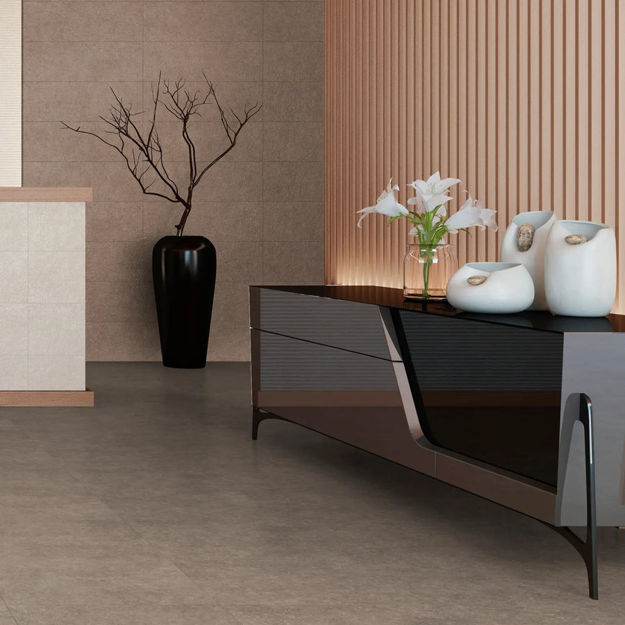 Light Stone Taupe 30 x 90cm ceramic stone effect tile room setting