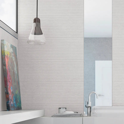 Light Stone Score White 30 x 90cm ceramic stone effect tile room setting