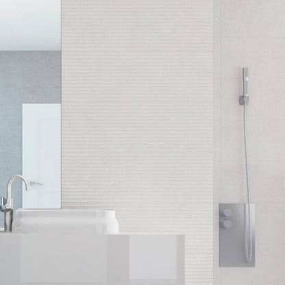 Light Stone Score White 30 x 90cm ceramic stone effect tile room setting