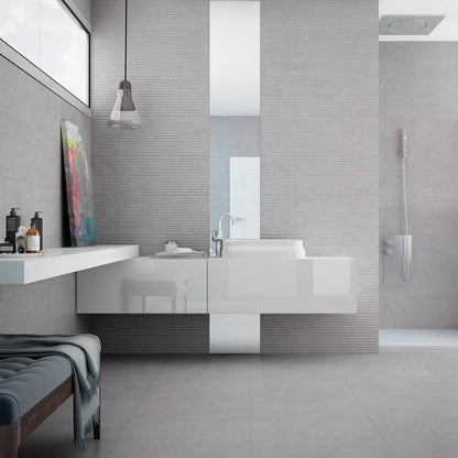 Light Stone Score Grey 30 x 90cm ceramic stone effect tile room setting