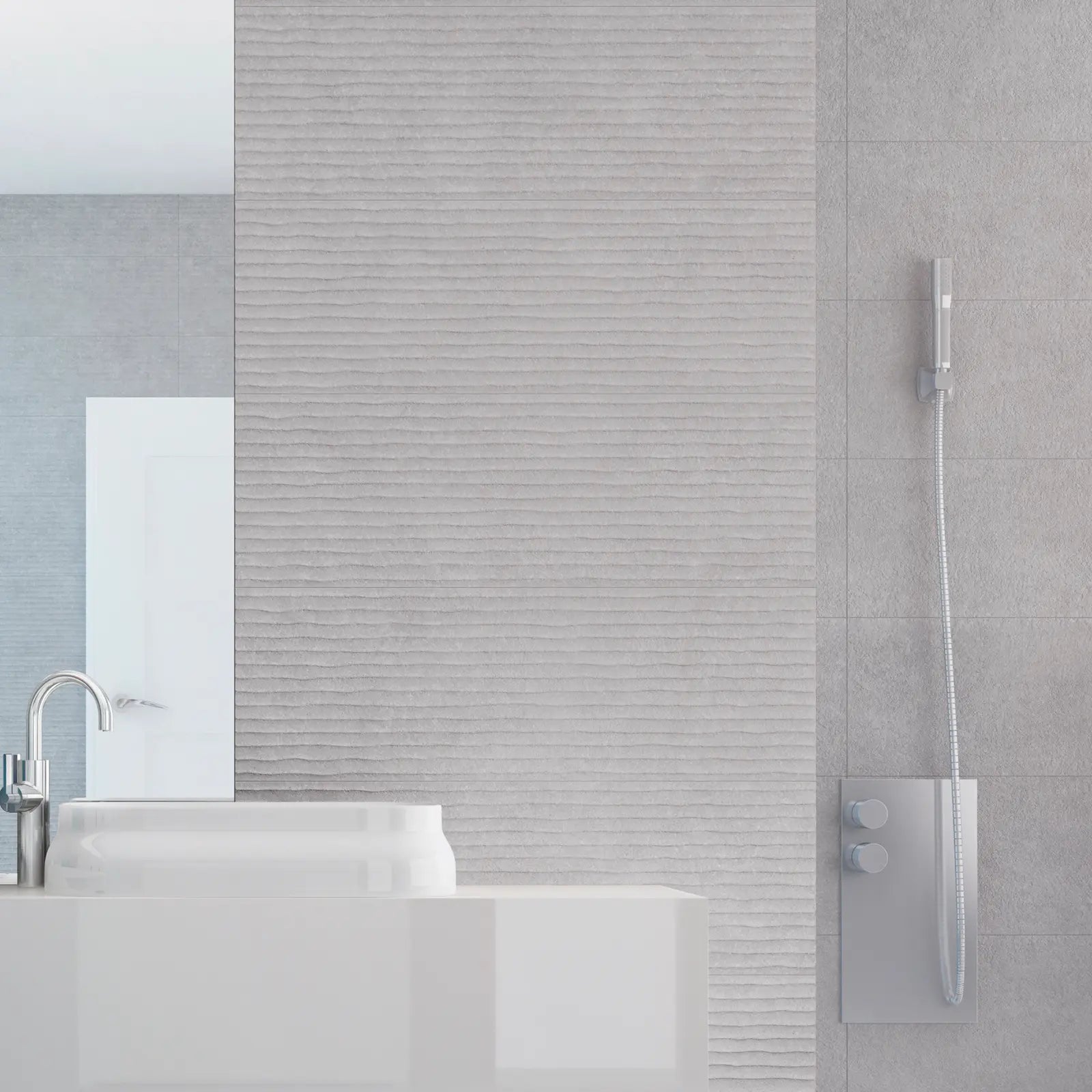 Light Stone Score Grey 30 x 90cm ceramic stone effect tile room setting