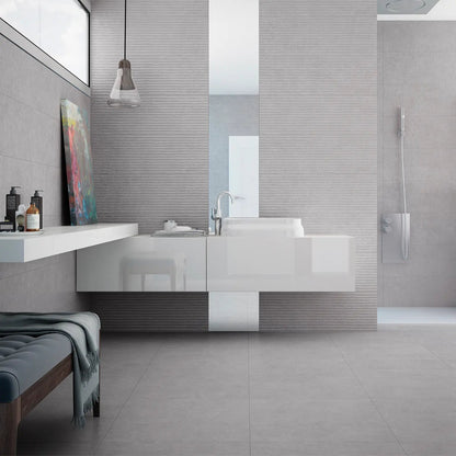 Light Stone Grey Floor 60 x 60cm porcelain stone effect tile room setting