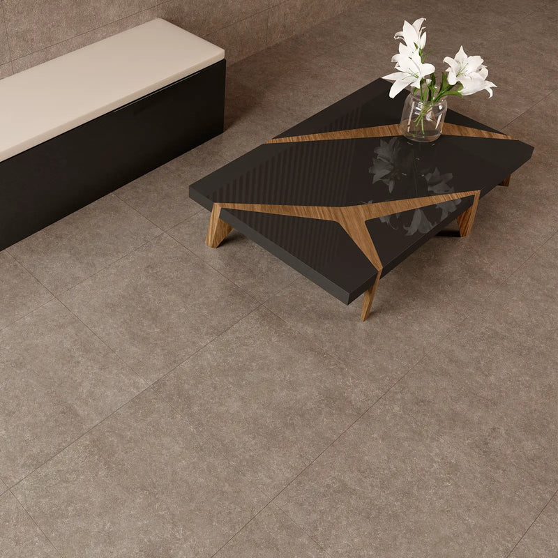 Light Stone Taupe Floor 60 x 60cm porcelain stone effect tile room setting