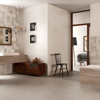 Light Stone Taupe Floor 60 x 60cm porcelain stone effect tile room setting