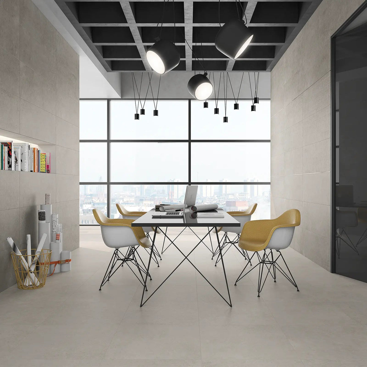 Wave Tortora Floor 60 x 60cm glazed porcelain concrete effect tile room setting