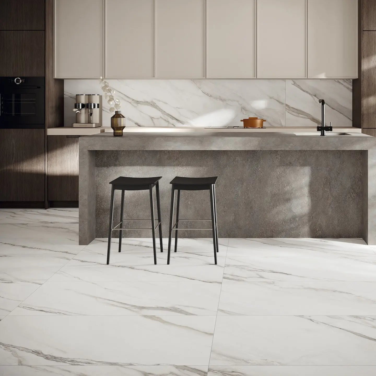Apollo Cloud 60 x 120cm marble effect porcelain wall and floor tiles in a light interior