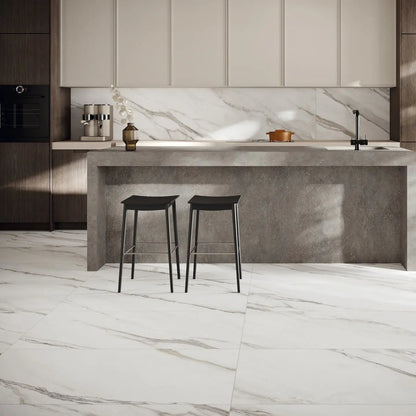 Apollo Cloud 60 x 120cm marble effect porcelain wall and floor tiles in a light interior