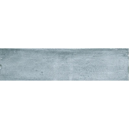 Terra Blue matt porcelain zellige-look wall and floor tile, 6 x 24.6cm, tile face