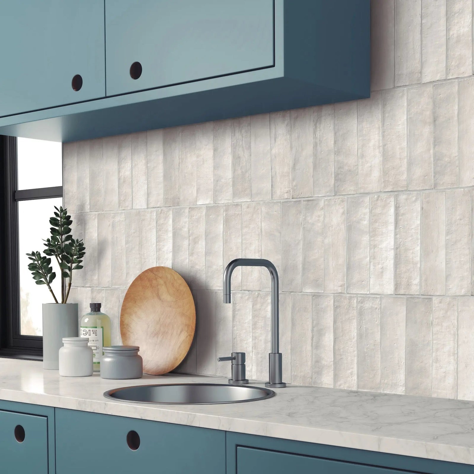 Terra Ice 6 x 24.6cm Porcelain Tile in a bathroom setting