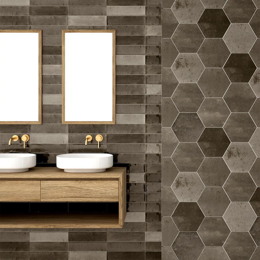 Bali Grey 7.5 x 30cm glazed ceramic zellige tile room setting