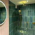 Bali Green Olive 7.5 x 30cm glazed ceramic zellige tile room setting