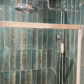 Bali Green Olive 7.5 x 30cm glazed ceramic zellige tile room setting