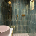 Bali Green Olive 7.5 x 30cm glazed ceramic zellige tile room setting