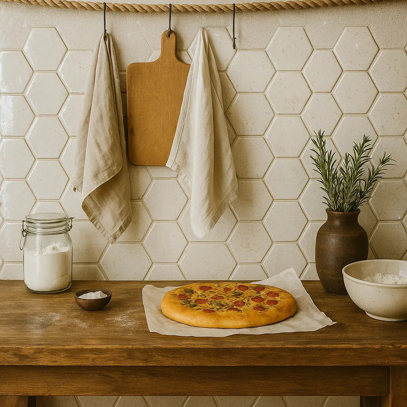 Bali White Hexagon 15 x 17.3cm glazed ceramic hexagon tile room setting