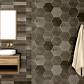 Bali Grey Hexagon 15 x 17.3cm glazed ceramic hexagon tile room setting