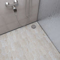 Shellstone brushed limestone picket mosaic sheet in warm cream with fine fossil flecking