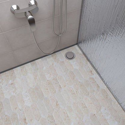 Shellstone brushed limestone picket mosaic sheet in warm cream with fine fossil flecking