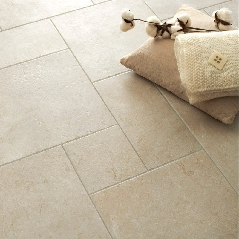 Pietro Linen multi size porcelain floor tiles laid in a modular pattern