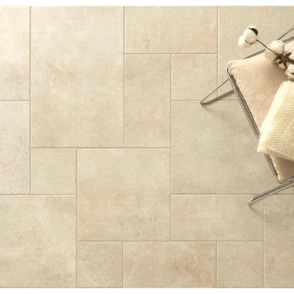 Pietro Maple beige modular stone effect porcelain floor tiles in a room setting