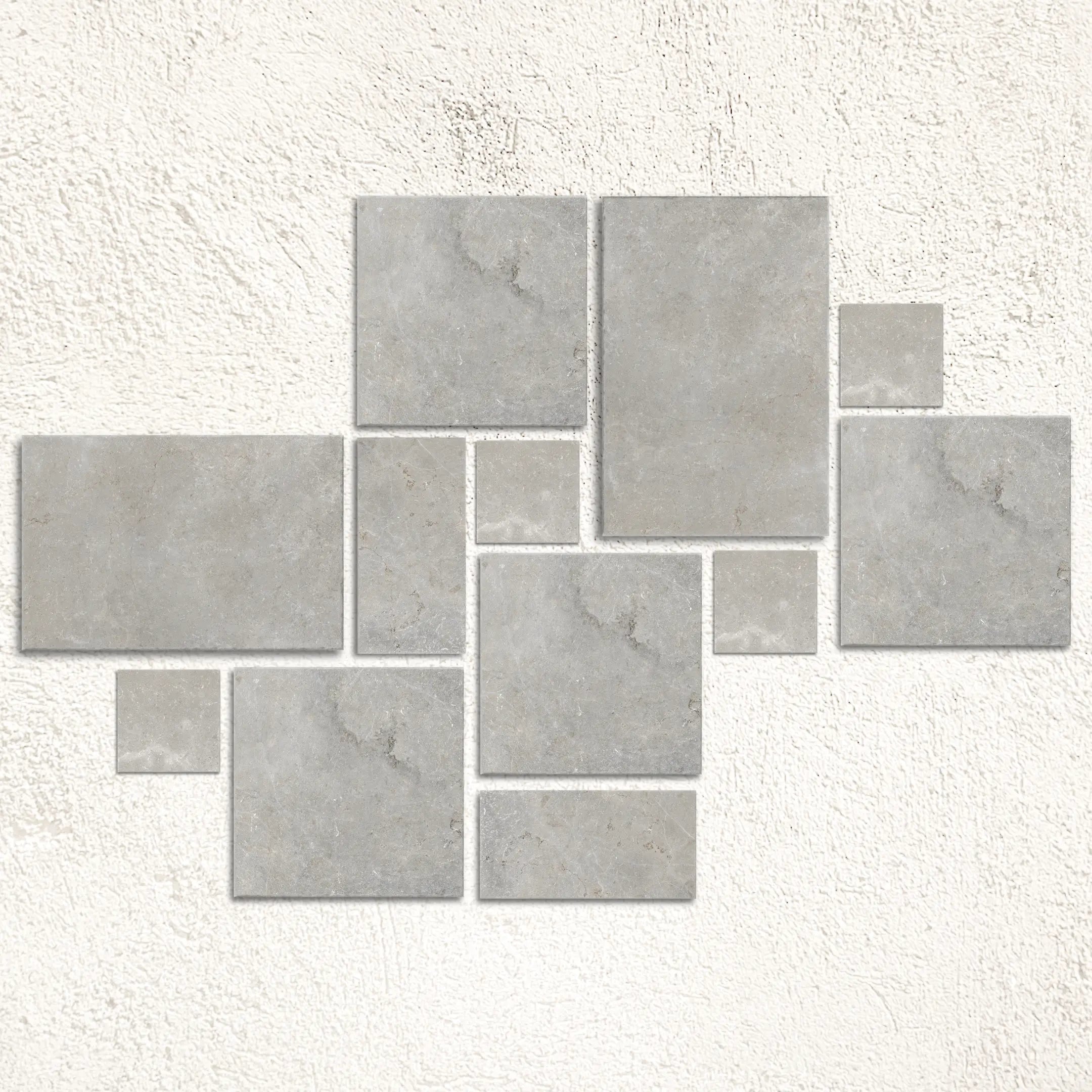 Pietro Mist Italian matt porcelain stone effect modular tile face detail in soft grey