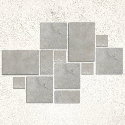 Pietro Mist Italian matt porcelain stone effect modular tile face detail in soft grey
