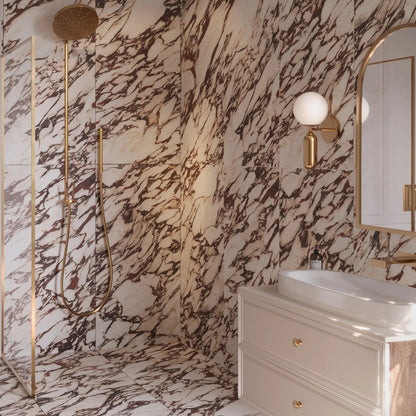 Novara Pavonazzetto marble effect porcelain tile 60 x 120cm shown in a room setting