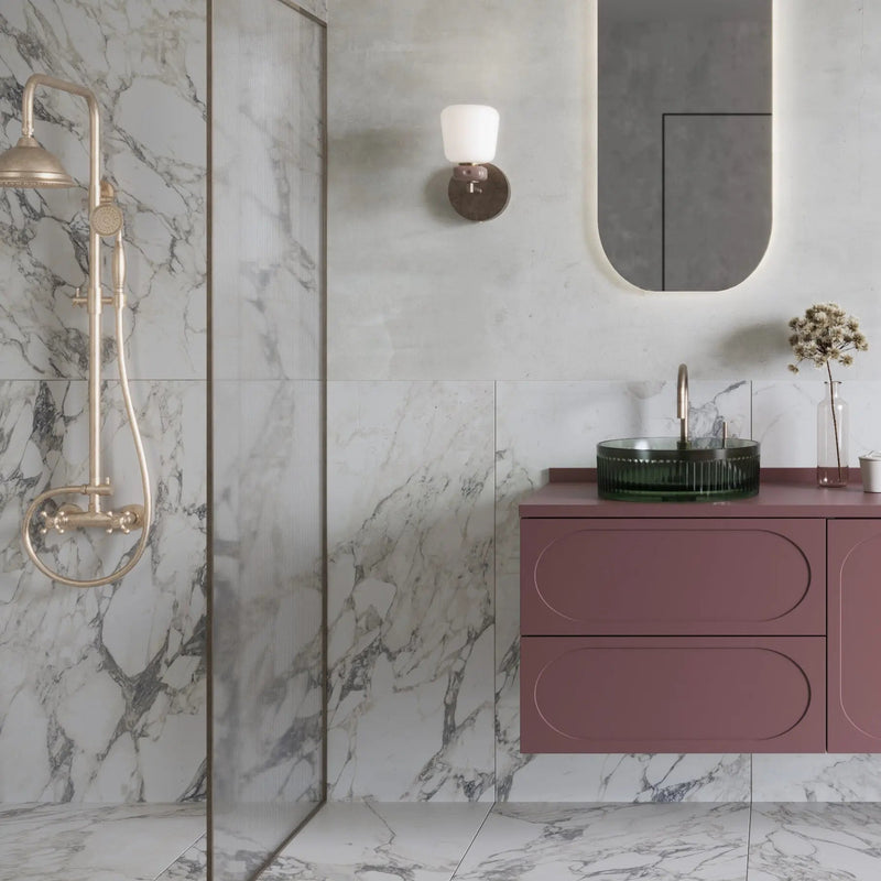 Novara Venato marble effect porcelain tile 60 x 120cm shown in a room setting