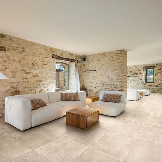 Mediterranea Dor 40 x 40cm porcelain stone effect tile room setting