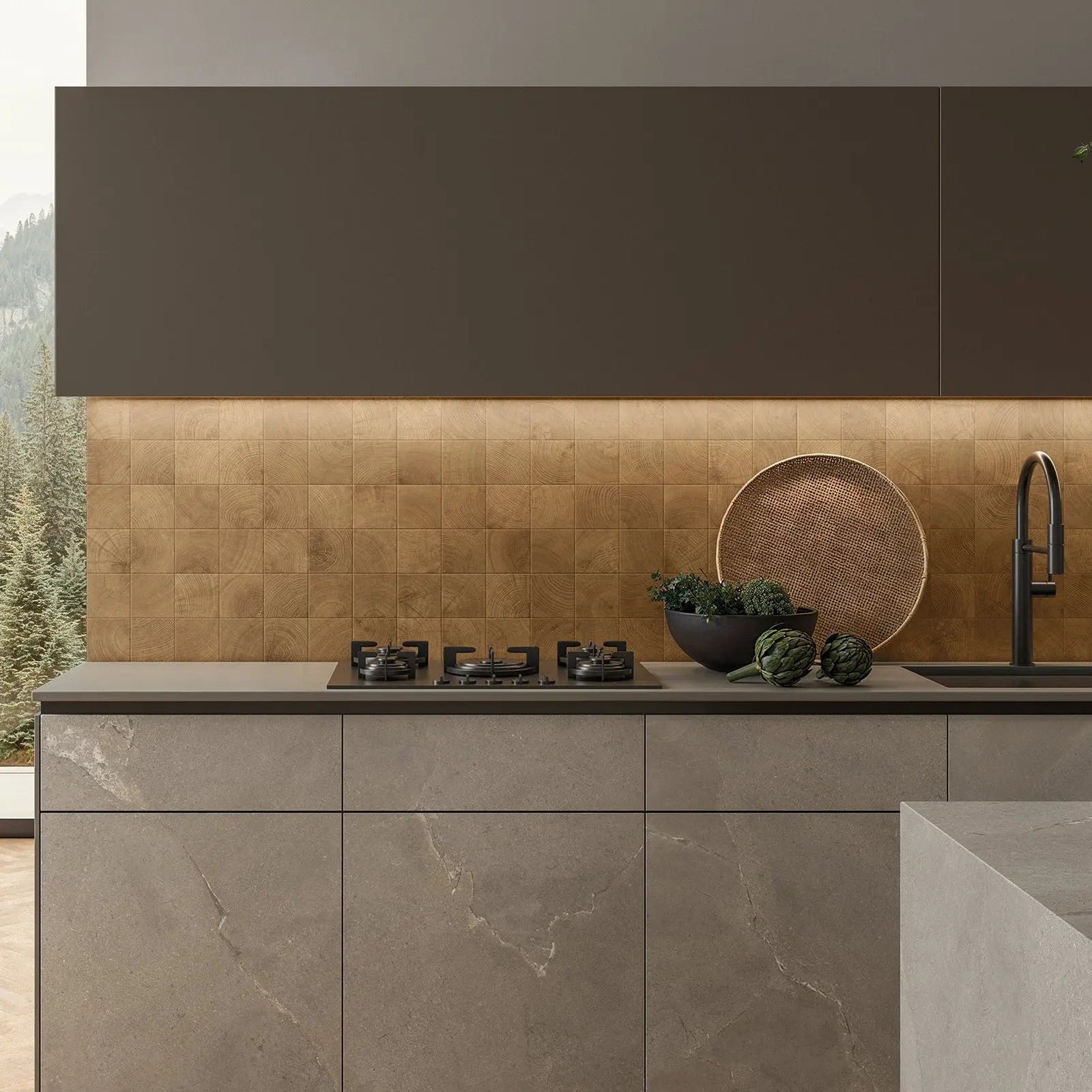 Fraser Walnut 10 x 10cm Porcelain Tile in a bathroom setting