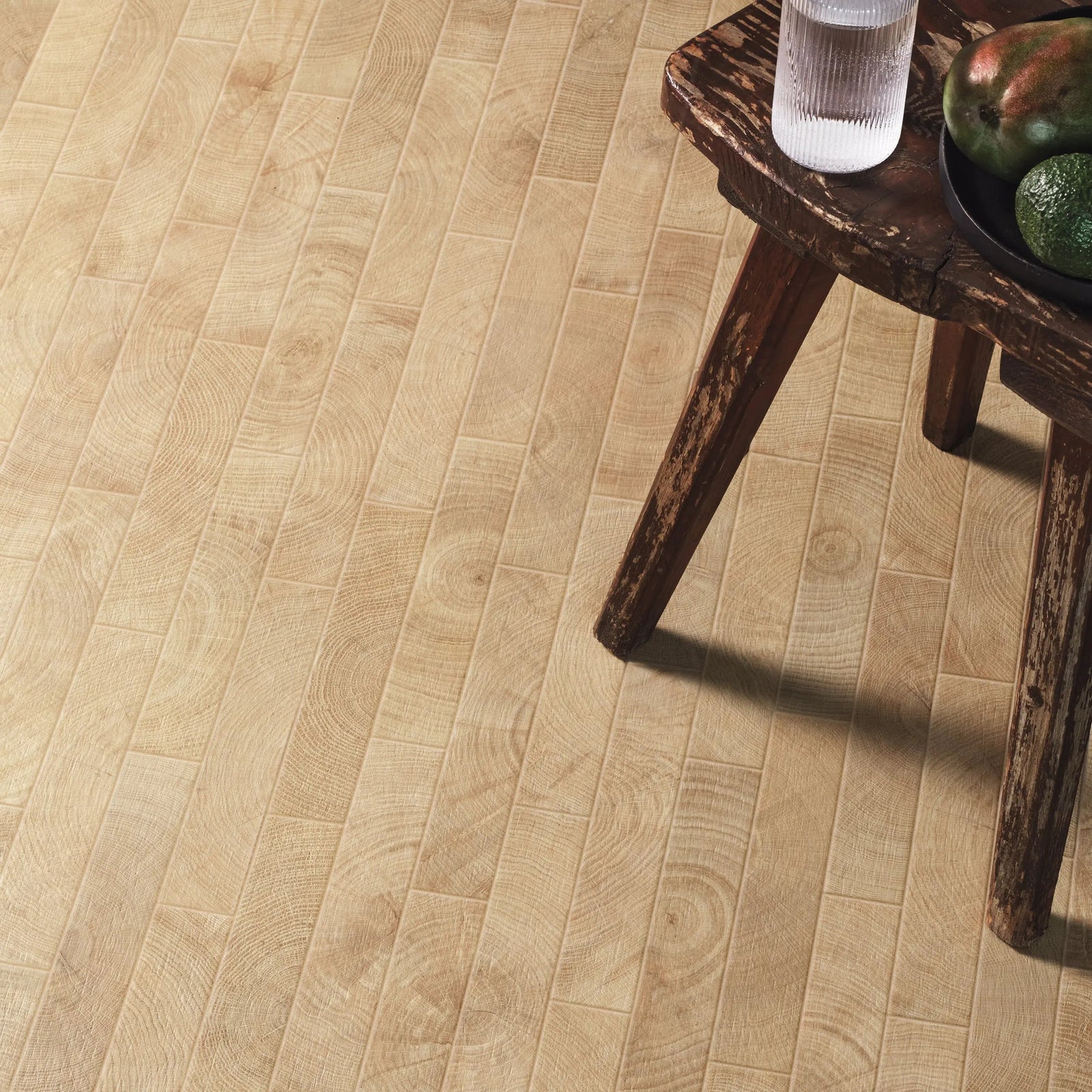 Fraser Oak 5.3 x 30cm Porcelain Tile in a bathroom setting