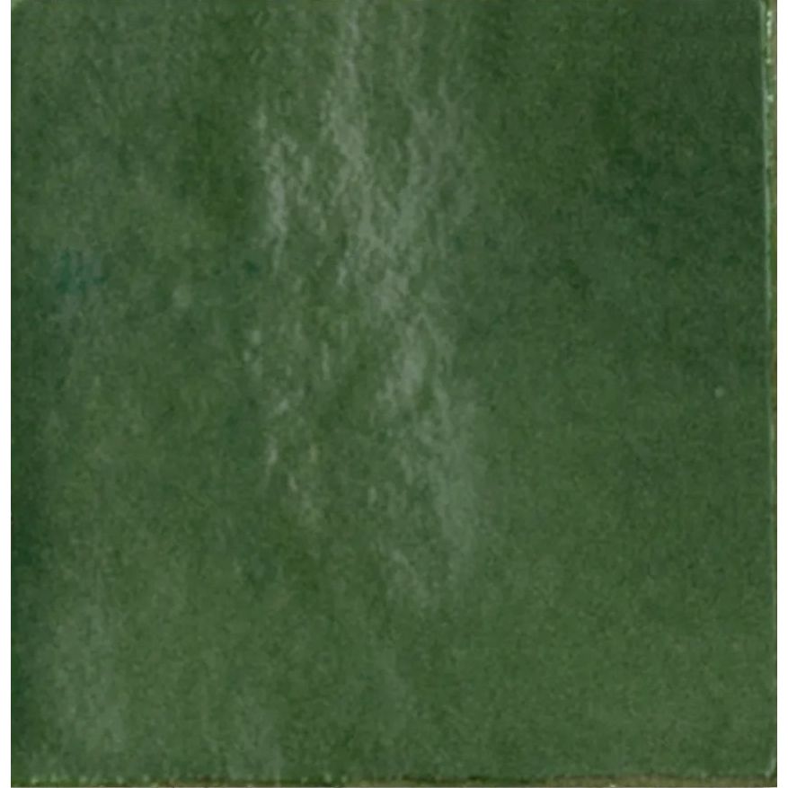 Taza Forest deep green glazed ceramic zellige-style wall tile, 10 x 10cm, tile face