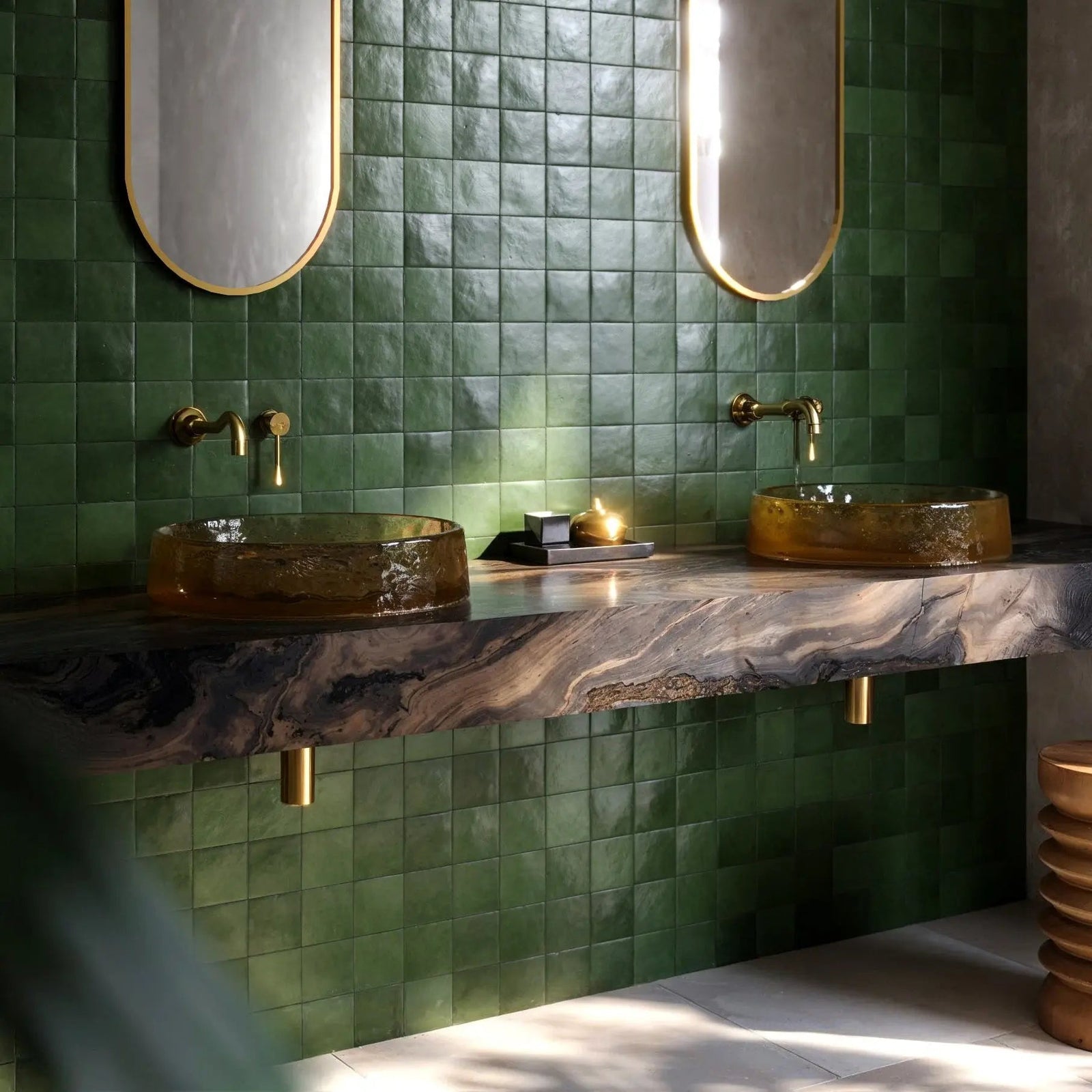 Taza Forest 10 x 10cm Ceramic Tile in a bathroom setting