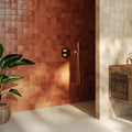 Taza Pumpkin 10 x 10cm ceramic zellige-style tiles shown on an interior wall