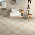Atlas Almond matt porcelain tiles styled in a warm interior