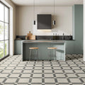Atlas Coal dark stone-effect porcelain tiles in a bathroom