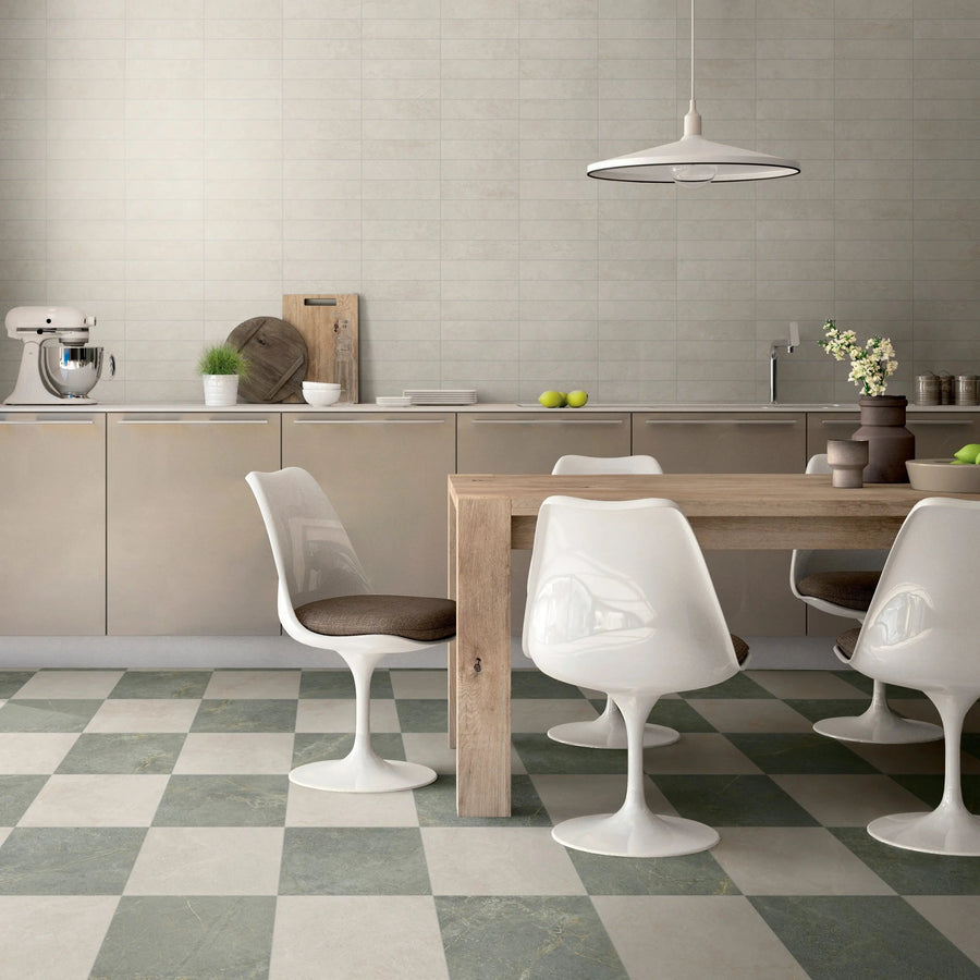 Atlas Jadestone green matt porcelain tiles styled in an interior