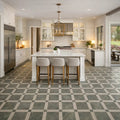 Atlas Jadestone sage green stone-effect porcelain tiles in a room setting