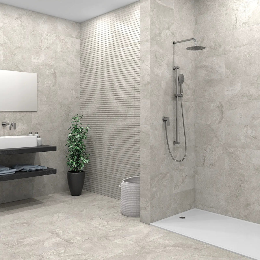 Himalaya Grey 30 x 60cm glazed ceramic stone effect tile room setting