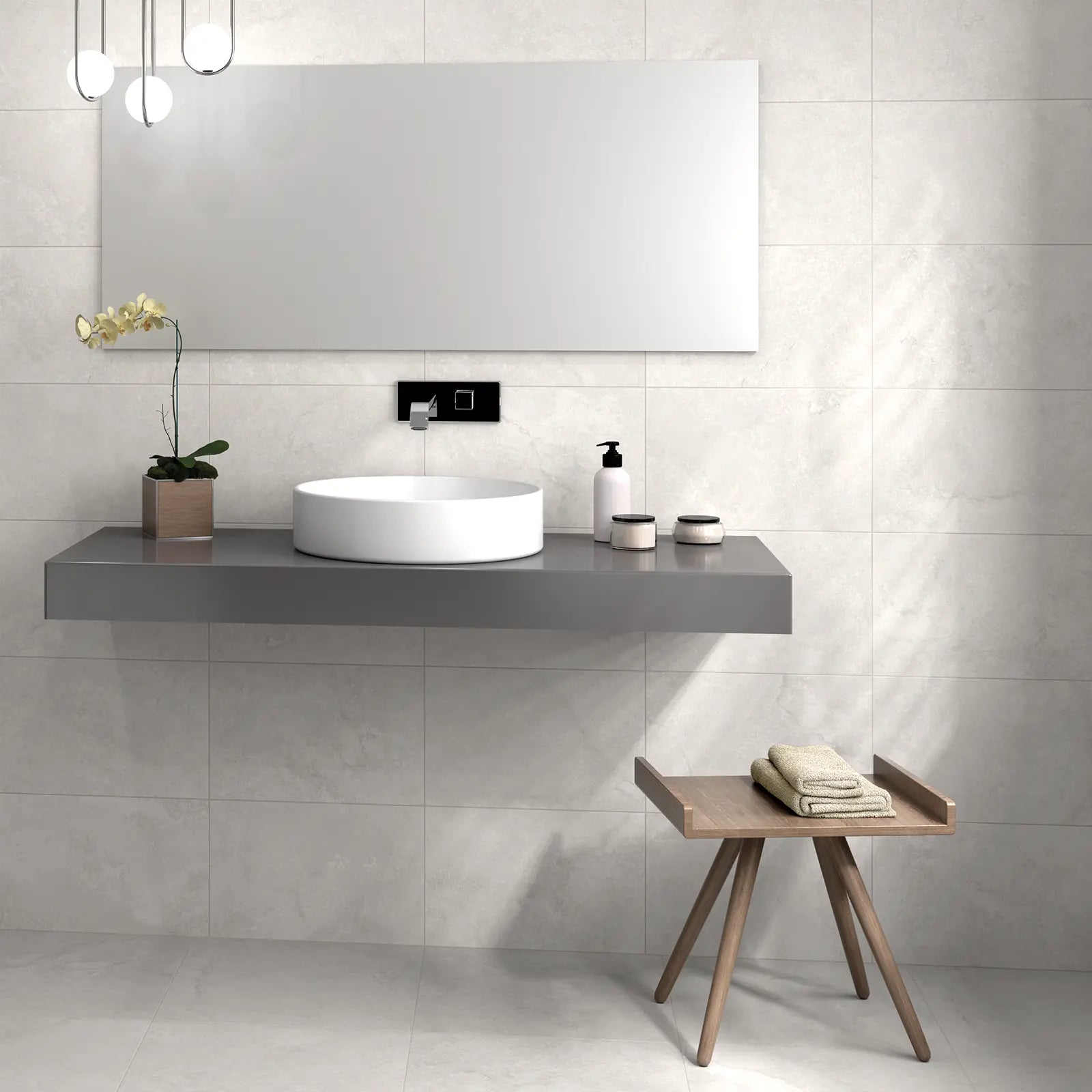 Himalaya White 30 x 60cm glazed ceramic stone effect tile room setting