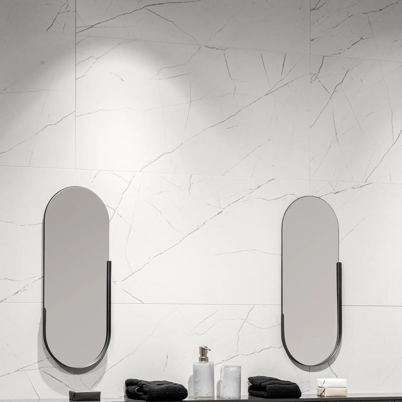 Muse White 30 x 60cm ceramic marble effect tile room setting