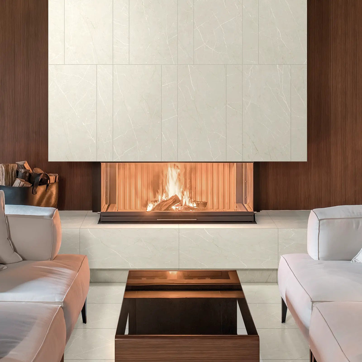 Muse Ivory 30 x 60cm ceramic marble effect tile room setting