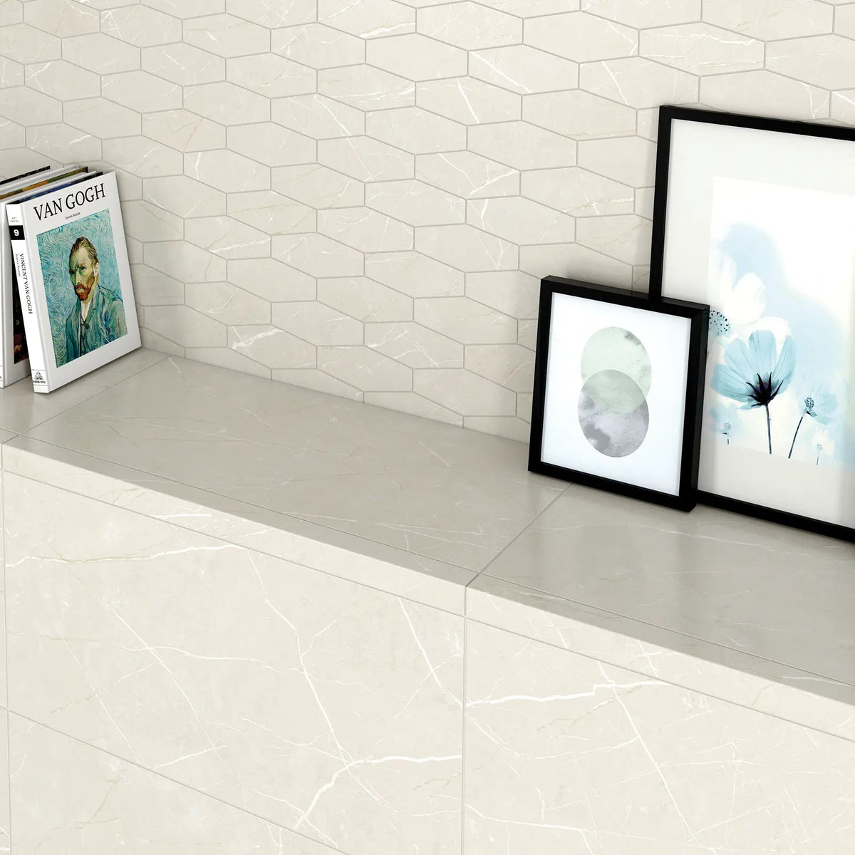 Muse Ivory 30 x 60cm ceramic marble effect tile room setting