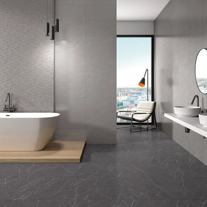 Muse Grey 30 x 60cm ceramic marble effect tile room setting