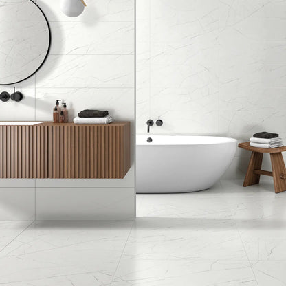 Muse White Natural 60 x 60cm porcelain marble effect tile room setting
