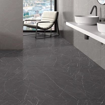 Muse Coal Natural 60 x 60cm porcelain marble effect tile room setting
