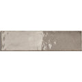 Lisbon Oyster Shine cream and grey gloss ceramic zellige-style brick wall tile 5.6 x 26.7cm